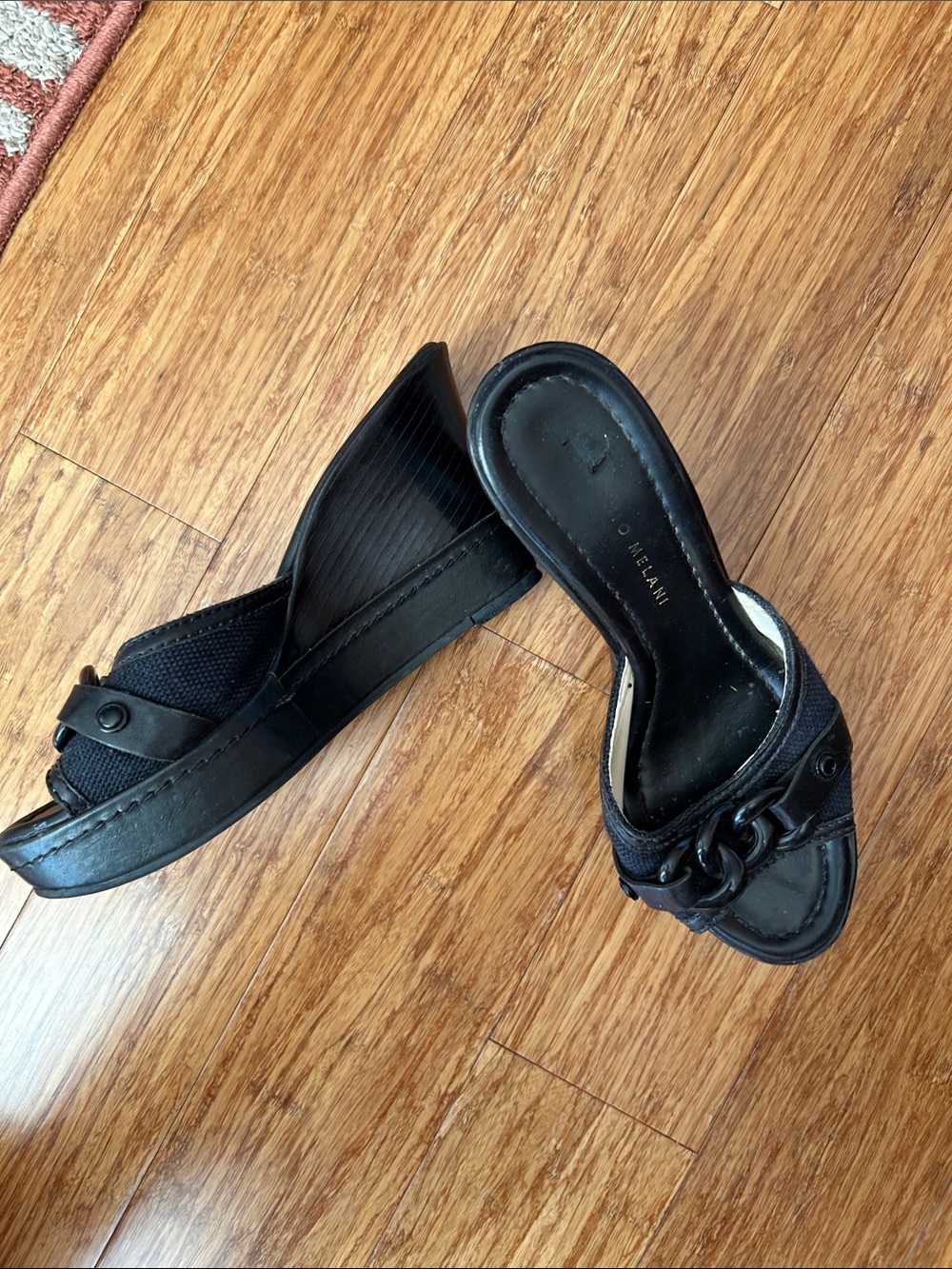 ANTONIO MELANI Black Chain-Trim Slide Wedges